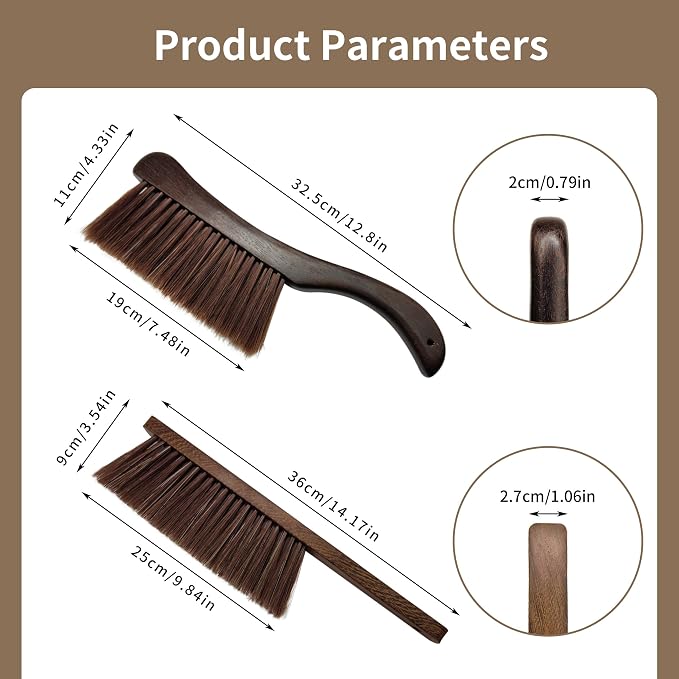 2 Pcs Wooden Hand Broom Brush, Dust Bench Brush Whisk Broom Soft Bristle Brush - Image 2