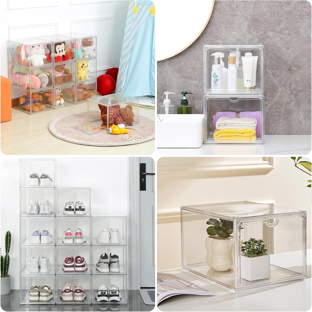 Clear Shoe Storage Boxes Stackable, Display Case With Magnetic Door, 4 Pack A...