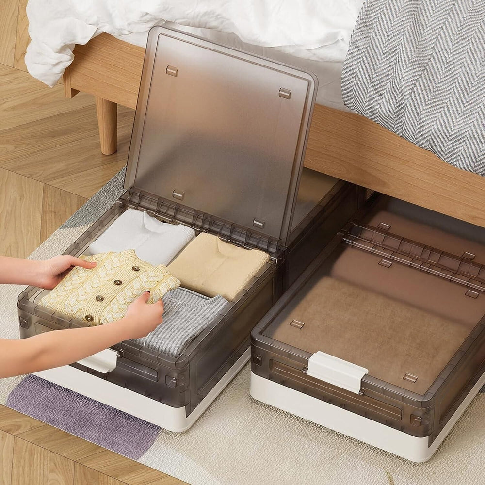 Under Bed Storage Containers, Stackable Under Bed Rolling Storage Plastic Con...