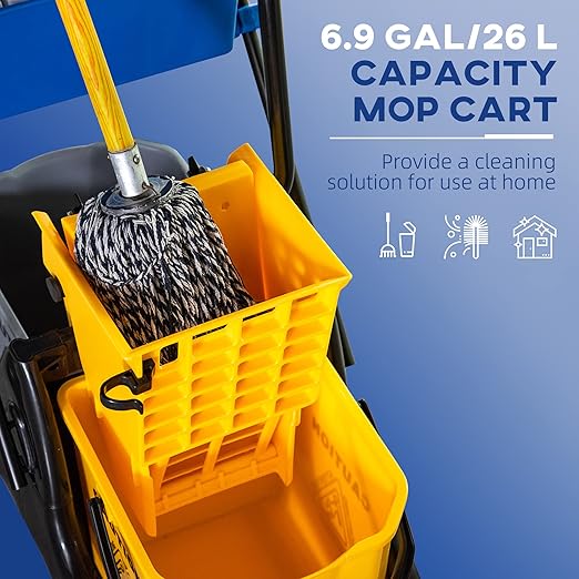 HOMCOM 2 x 6.9 Gallon Mop Water Bucket Wringer Cart - Image 3