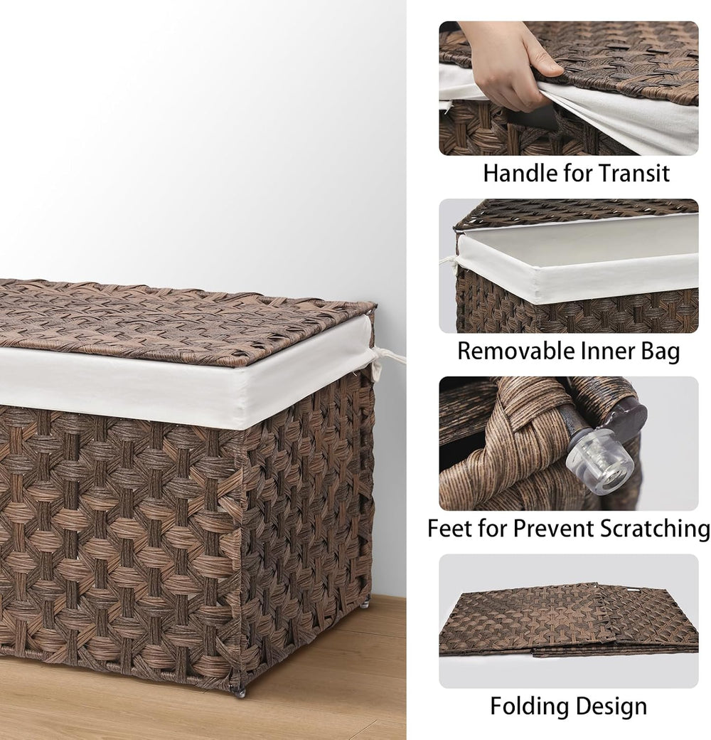 Large Wicker Storage Basket with Lid, 52.8 Gallon (200L), Brown