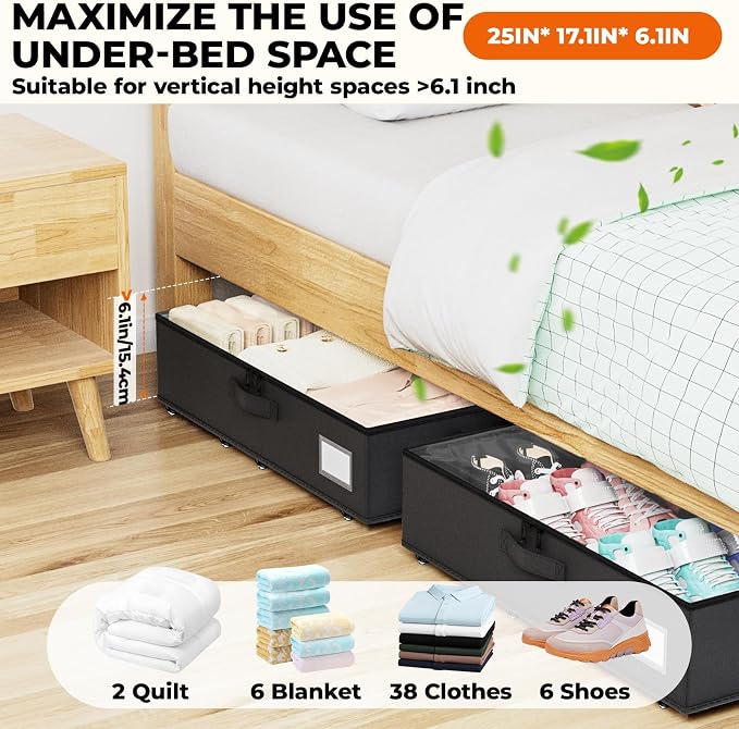 Underbed Storage with Wheels, 2 Pack Under Bed Storage Containers with Clear - Image 3