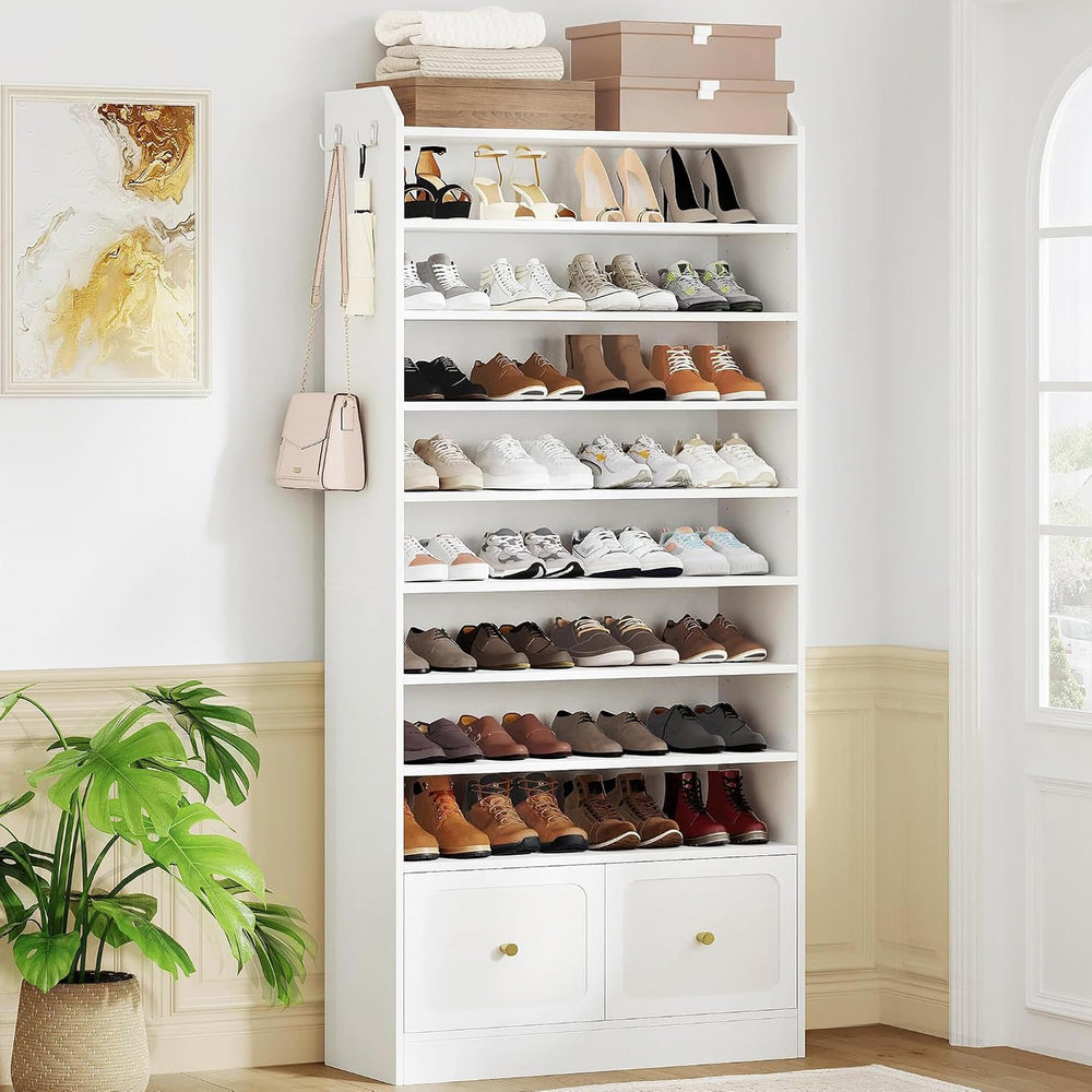 Hzuaneri Shoe Storage Cabinet, 10 Tiers Shoe Organizer with 2 Cloth Drawers