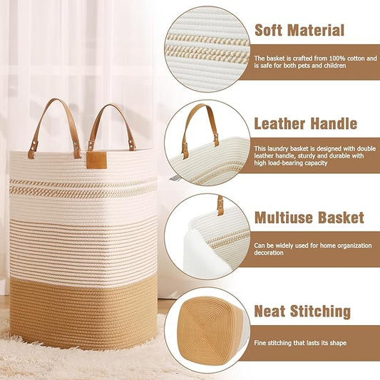 danpinera Large Laundry Hamper – 75L Tall Woven Cotton Storage Basket - Image 2