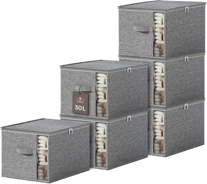 Clothes Storage Bins with Sturdy Frames, Foldable Fabric Clothing Organizer Box for Moving, Sweater Storage Cube with Lids and Zipper, Linen Closet Storage Bags for Blankets, Clothes, Sheet