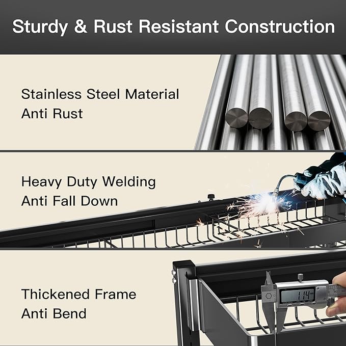3 Tier Extra Large Stainless Steel Expandable Over The Sink Dish Drainer Drying - Image 2