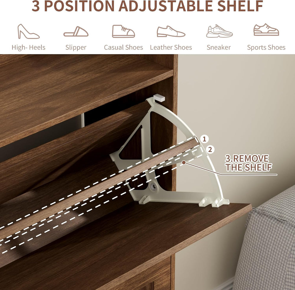 Shoe Storage Cabinet with 2 Flip Drawers (Walnut, 2 Flip Drawers)