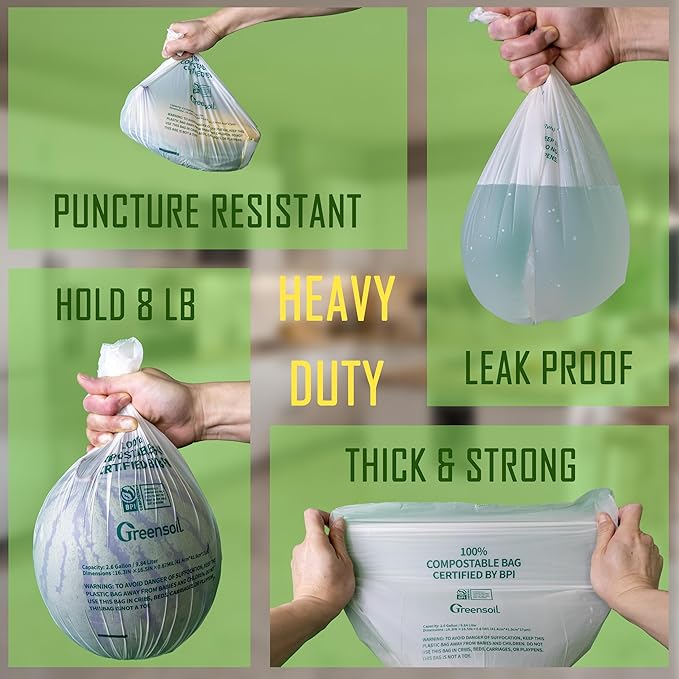 Greensoil 100% Compostable Waste Bags 2.6 Gallon, Extra Thick Kitchen Small - Image 5