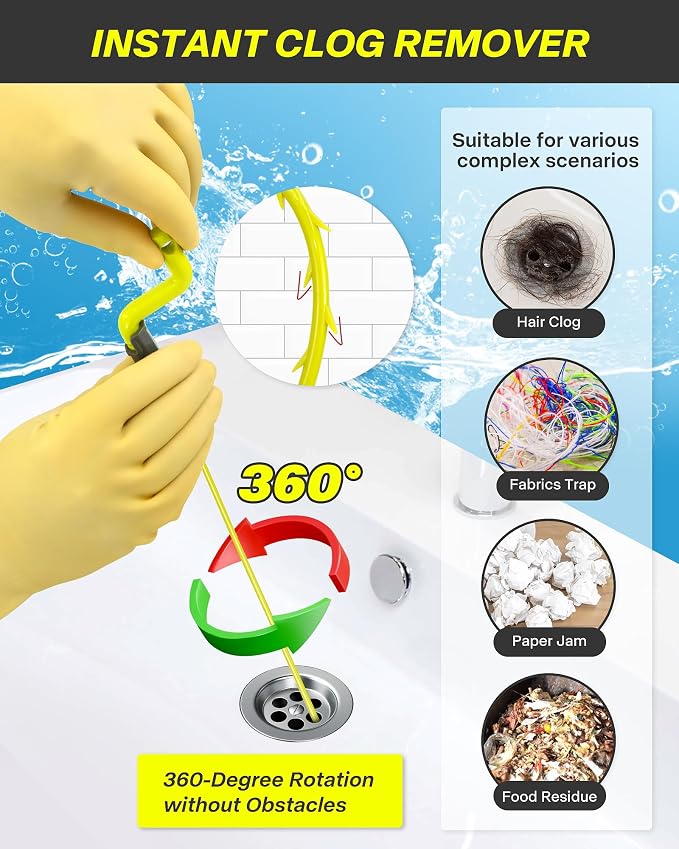Drain Clog Remover Tool, 30 Inch Sink Snake Hair Clog Remover - Image 3