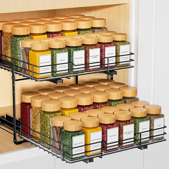RCHYFEED Spice Rack Organizer for Cabinet, 2 Tier Slide out Spice Organization by RCHYFEED
