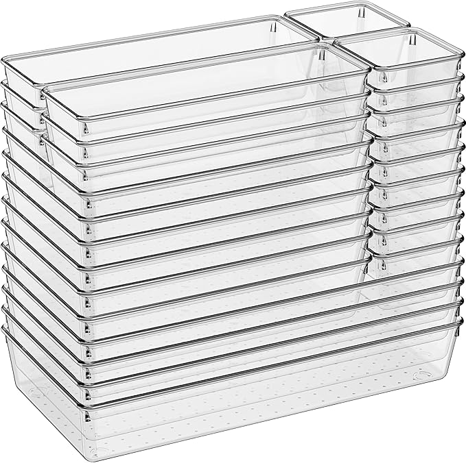Large Clear Plastic Drawer Organizer 28 Pack by Criusia