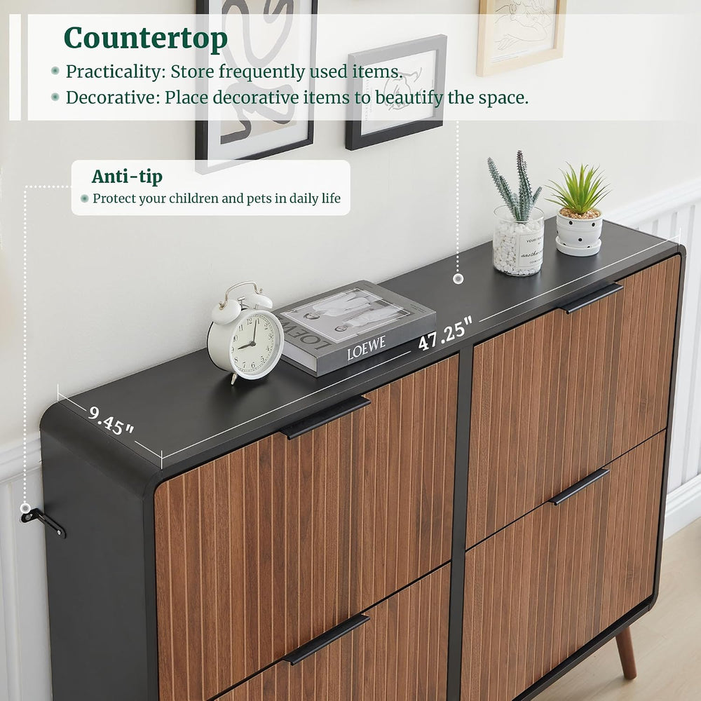 FurSch 47" Fluted Large Shoe Cabinet with 4 Flip Drawers