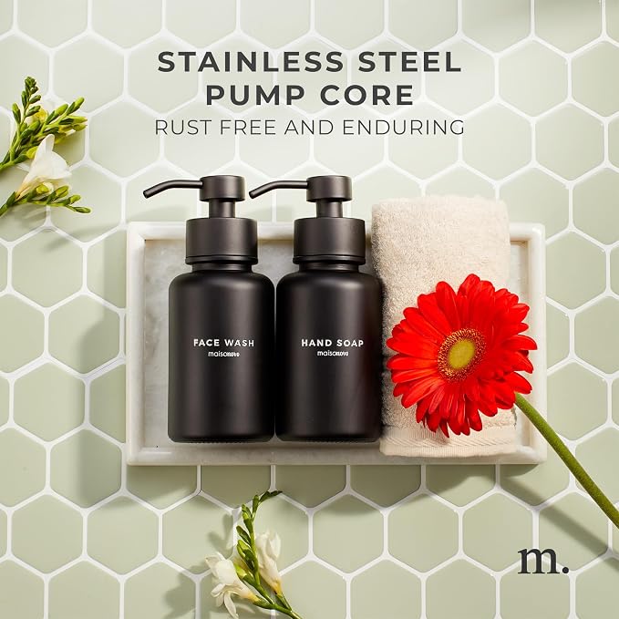 MaisoNovo Glass Foaming Soap Dispenser 14 Oz | Black Glass Black Pumps x 2 - Image 3