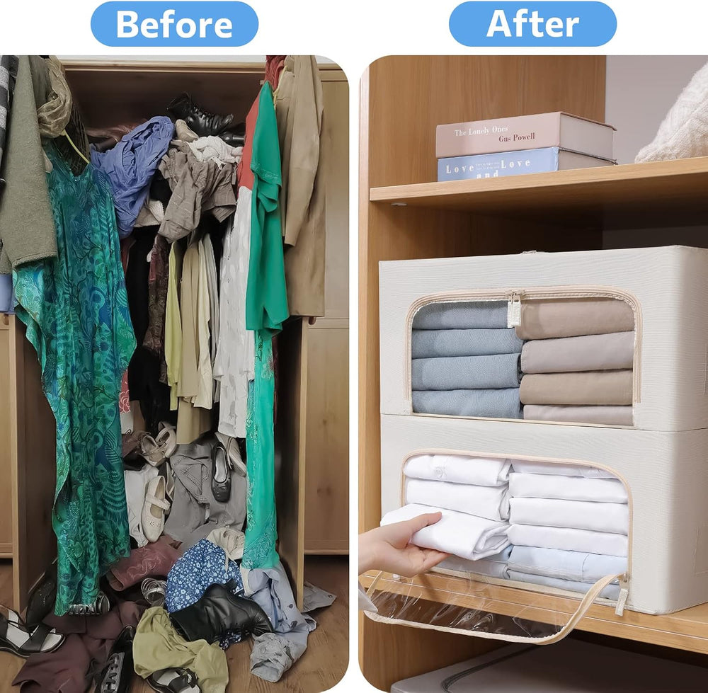 CYhom 3Pack Frame Storage Box - Clothes Storage Bin Bags Oxford Fabric Foldab...