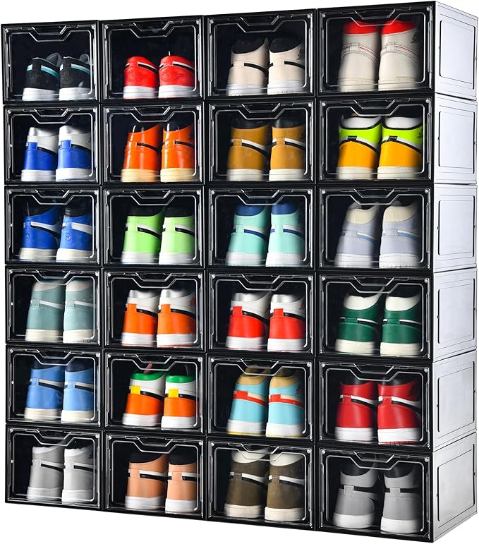 12 Pack Shoe Boxes Organizer, Magnetic Door Shoe Storage Boxes, Fit up to US - Image 6