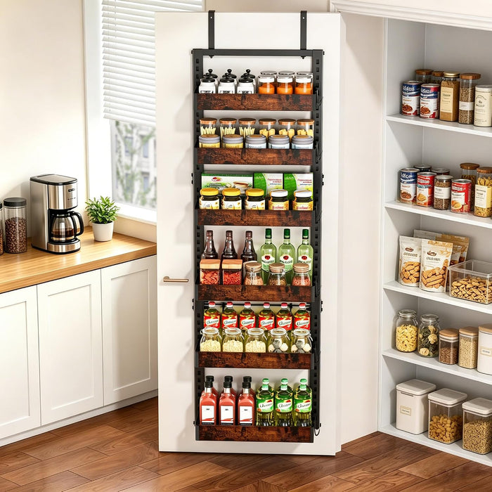 6-Tier Over the Door Pantry Organizer, Adjustable Basket Spice Rack