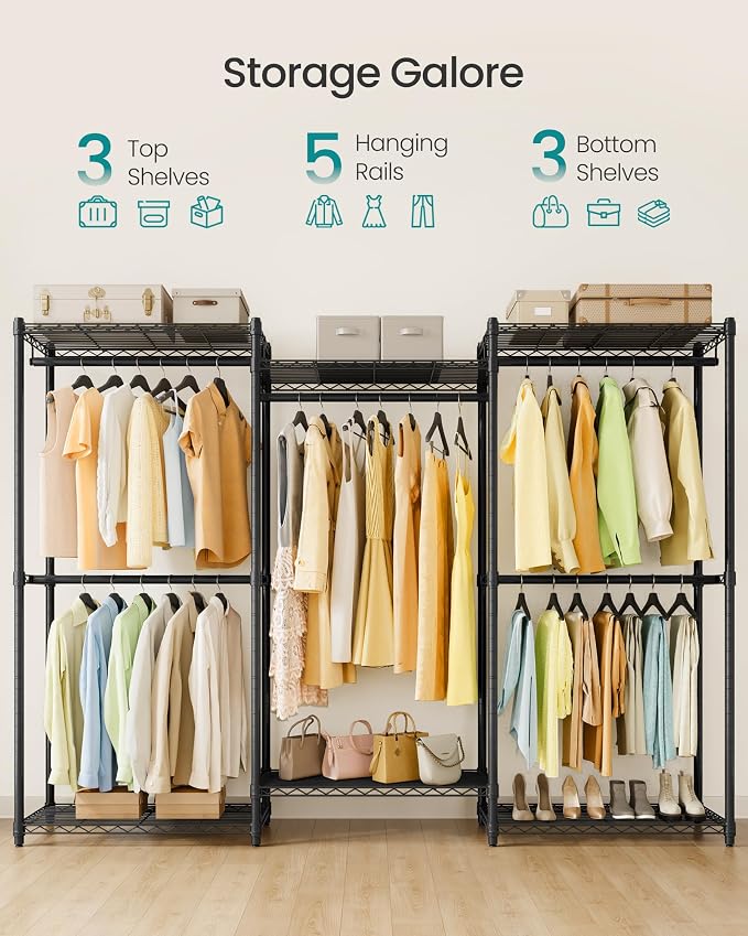 SONGMICS Heavy-Duty Clothes Rack, Garment Rack, Portable Closet, 86.4-Inch Wide - Image 3