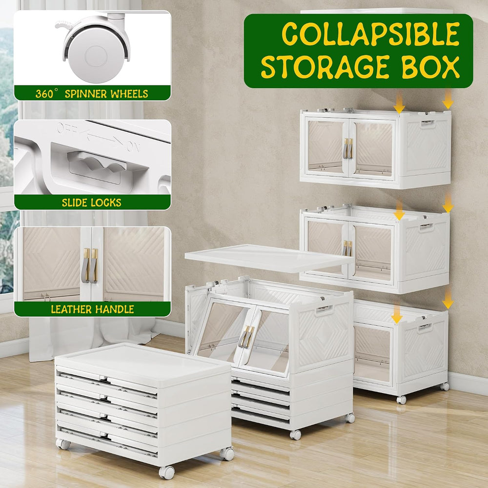 Stackable Storage Bins with Doors & Lids & Wheels,