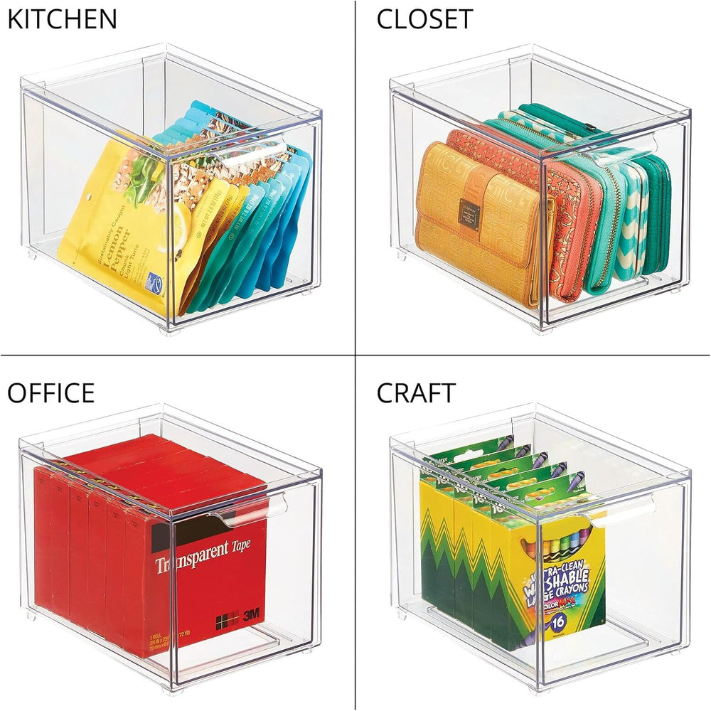 mDesign Plastic Stackable Bathroom Storage with Pull Out Bin Organizer Drawer...