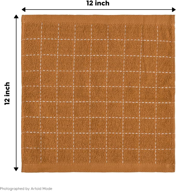 Artoid Mode Checkered Designed Cotton Black Caramel Terry Kitchen Dish Cloths - Image 7