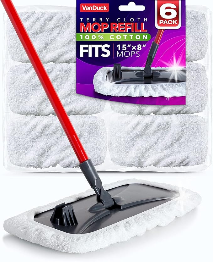 VanDuck 100% Cotton Terry Cloth Mop Pads 15x8 Inch 6-Pack by VanDuck