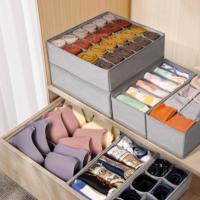 12 Pack Sock Underwear Drawer Organizer Dividers, 116 Cells Fabric Foldable - Image 5