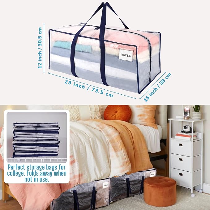 VENO 6 Pack Moving Bags Plastic Storage Totes Clothes Organization Large W - Image 4