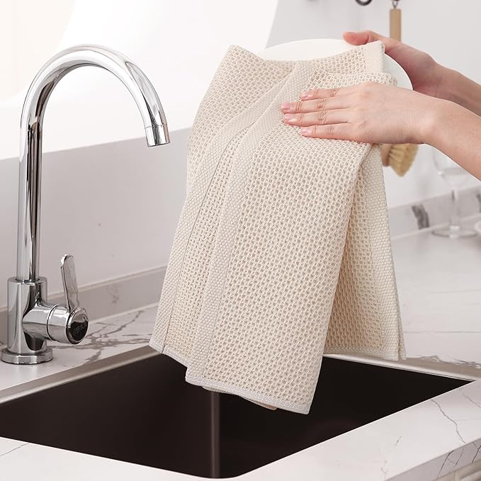 Homaxy 100% Cotton Oversized Waffle Weave Kitchen Dish Towels, Ultra Soft - Image 4