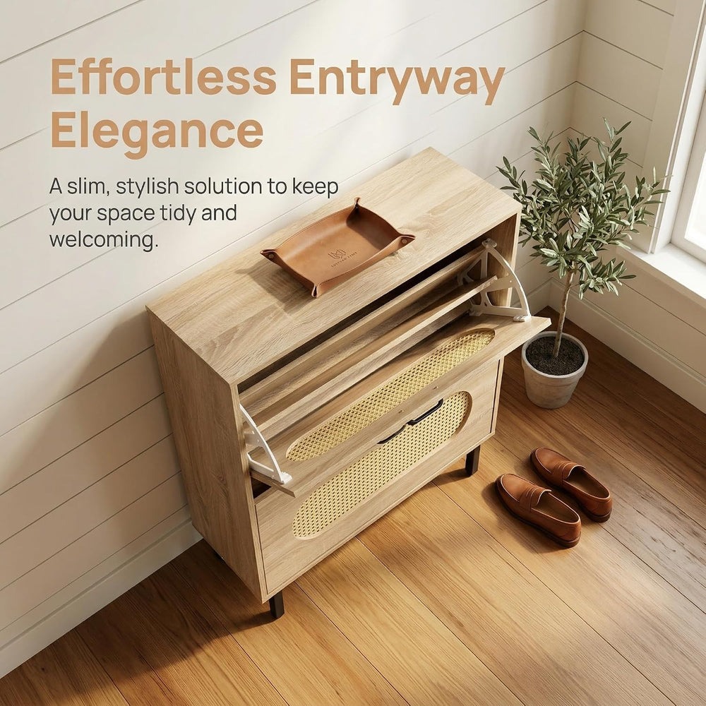 SUNCROWN 2 Flip Drawers Shoe Storage Cabinet, Freestanding Narrow Entryway Or...