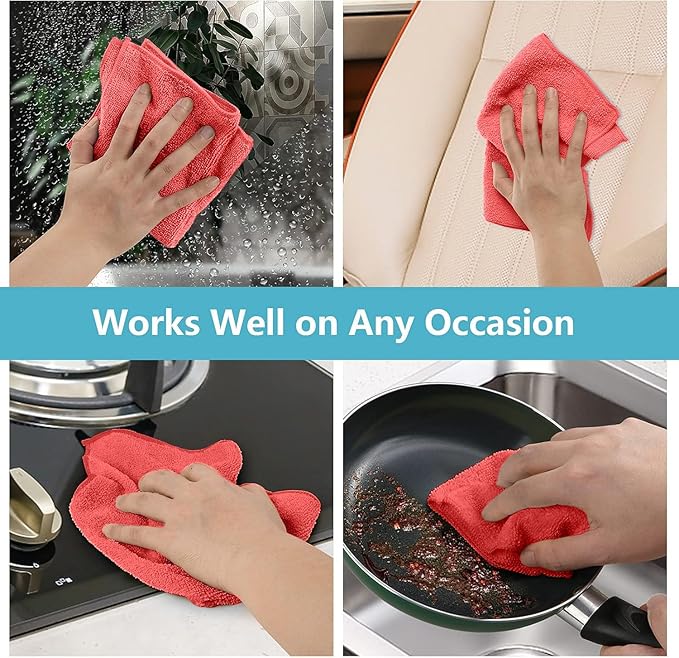 HOMEXCEL Red Microfiber Cleaning Cloth, 100 Pack Cleaning Towels - Image 5