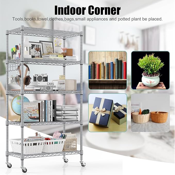 Himimi 5-Tier Storage Shelf Wire Shelving Unit on Wheels, Adjustable Heavy Duty - Image 7