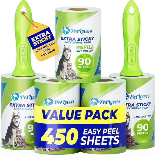 PetLovers Extra Sticky Lint Roller Mega Value Set 450 Sheets by PetLovers