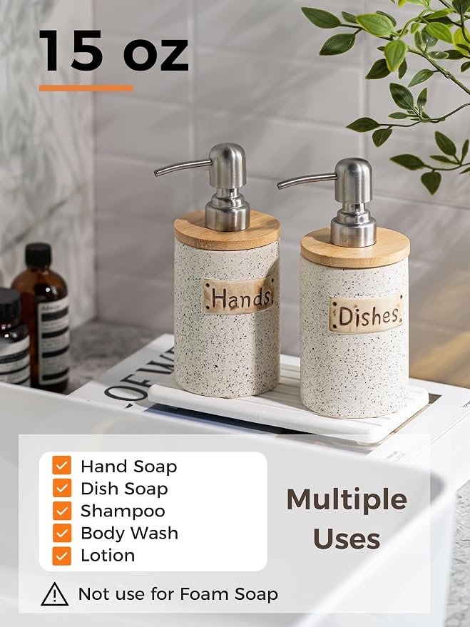 Kitchen Soap Dispenser Set, Ceramic Hand and Dish Soap Dispenser Set - Image 3