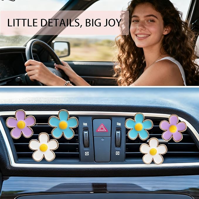6pcs Flowers Car Decor, Cute Car Air Freshener Vent Clips, 3cm/2.7cm Refillable - Image 3