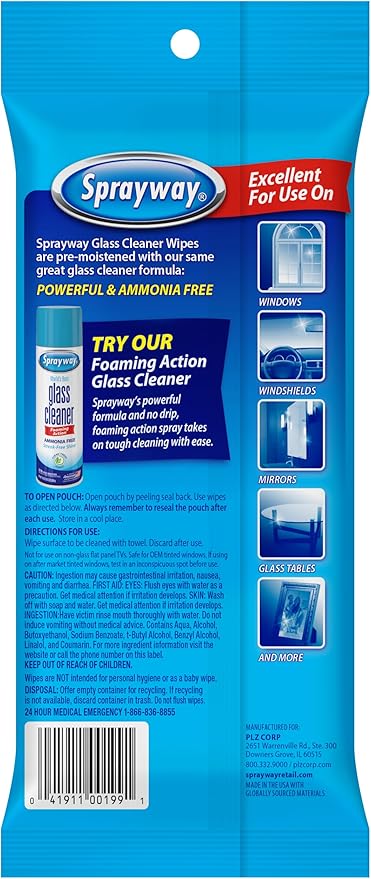 Sprayway Glass Cleaner Wipes, On-the-Go Resealable Package, Pre-Moistened - Image 3