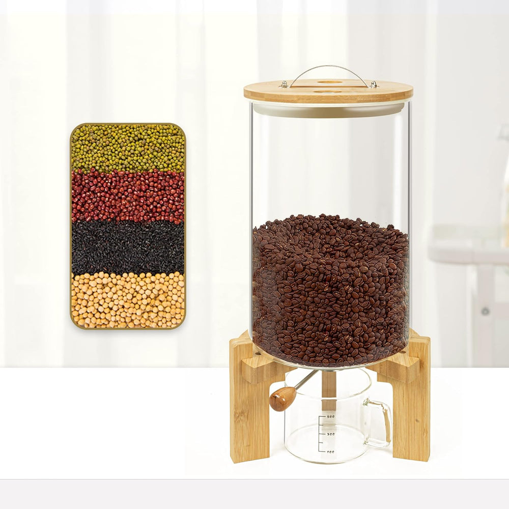L'ÉPICÉA Glass Rice Dispenser with Bamboo Stand, Large Airtight Rice Stor...