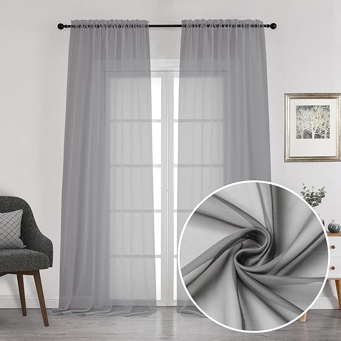 Chyhomenyc Charcoal Grey Sheer Curtains 108 Inch Length 2 Panels, Extra Long by Chyhomenyc