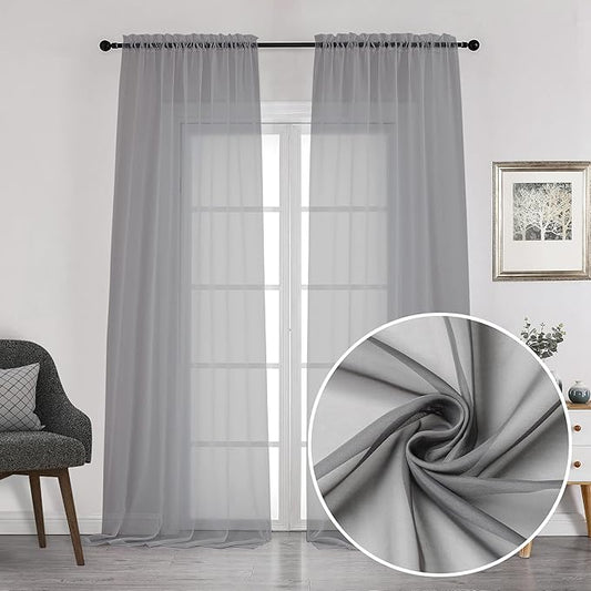 Chyhomenyc Charcoal Grey Sheer Curtains 108 Inch Length 2 Panels, Extra Long by Chyhomenyc