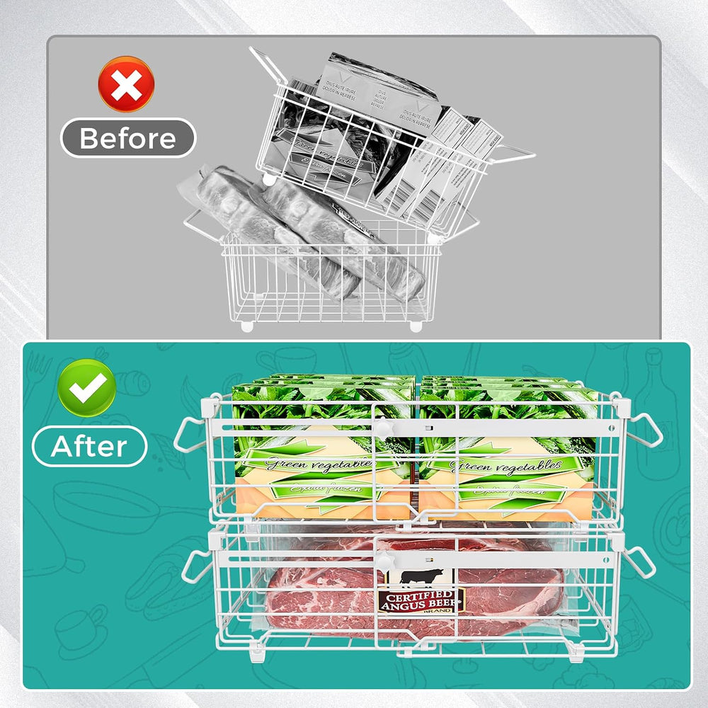 OPENICE Expandable Freezer Organizer Bins for Deep Freezer (4 PCS, White)