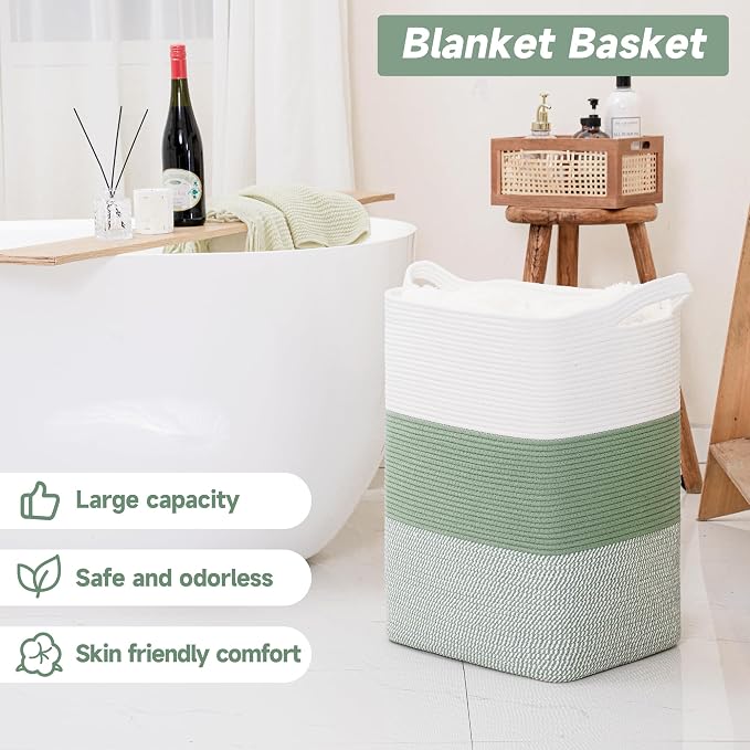 CLHMILY&Z 95L Laundry Basket Rectangular Green Rope - Image 2