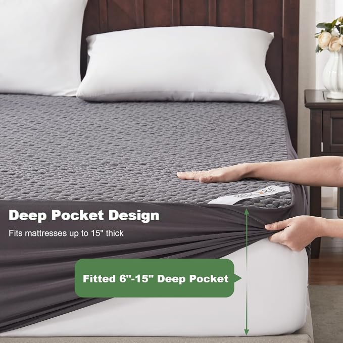 Waterproof Mattress Protector, Twin Size Mattress Pad Fitted 6"-15" Deep Pocket - Image 5