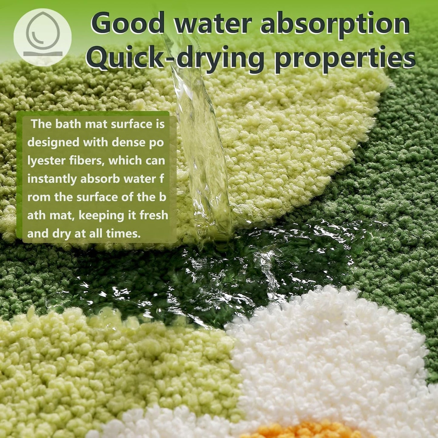 Bathroom Rug Set 2 piece Green Flower Bath Mat Set, Cute Bath Mat and U-Shaped Toilet Mat,Ultra Soft Absorbent Non Slip, 32" x 20" Machine Washable Moss Bathroom Mat(Blooming Set, 22" x 20")