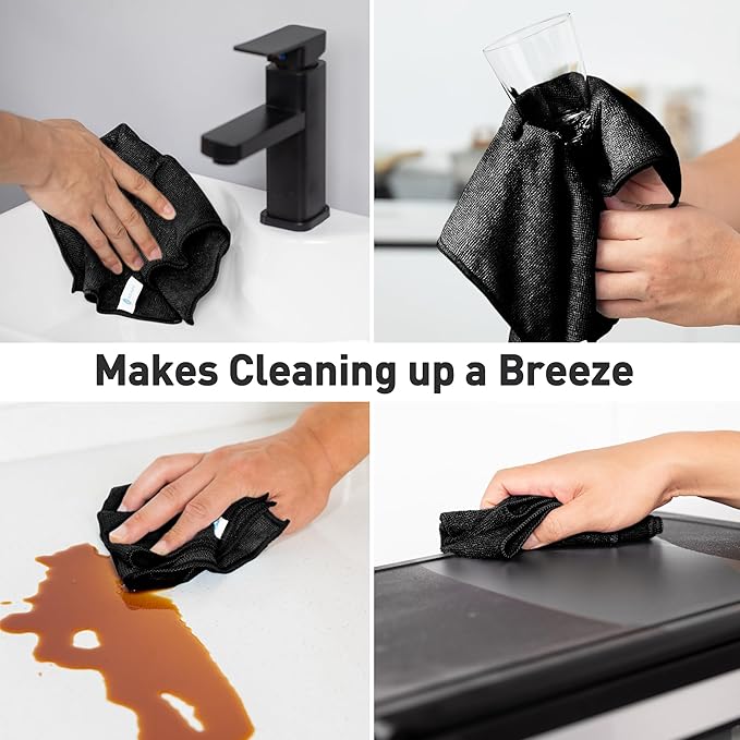 Black Microfiber Cleaning Cloth 13"x13", Ultra Soft Absorbent Microfiber - Image 7