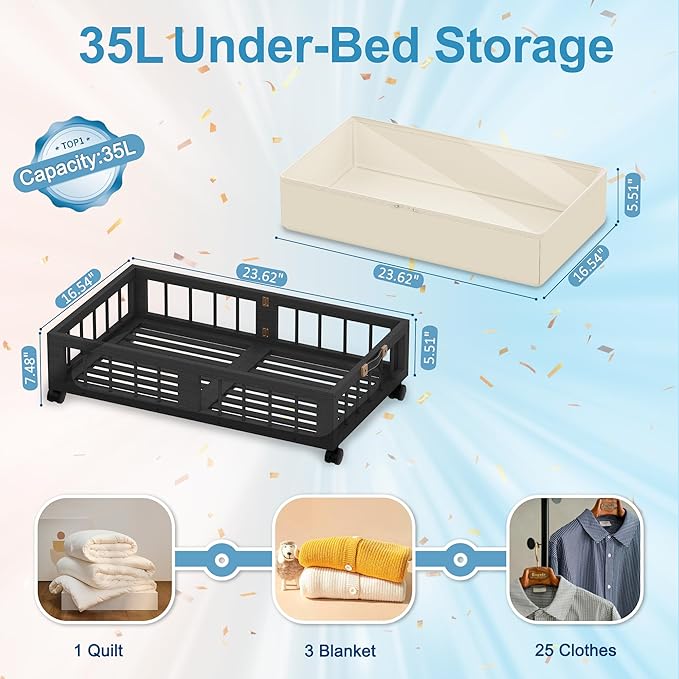 efluky 2-Pack Bamboo Under Bed Storage Containers - Image 2