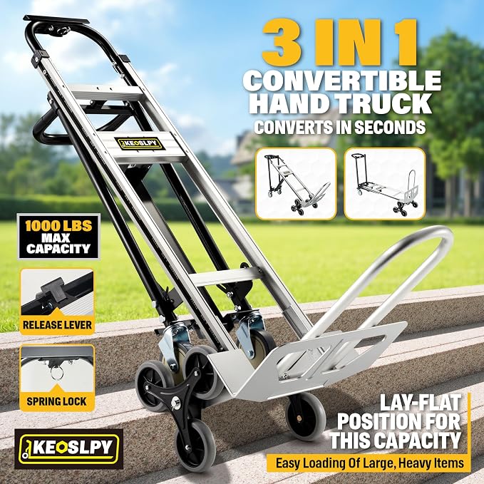 3 in 1 Industrial Convertible Hand Truck, 1000 LBS Capacity Heavy Duty Platform - Image 2