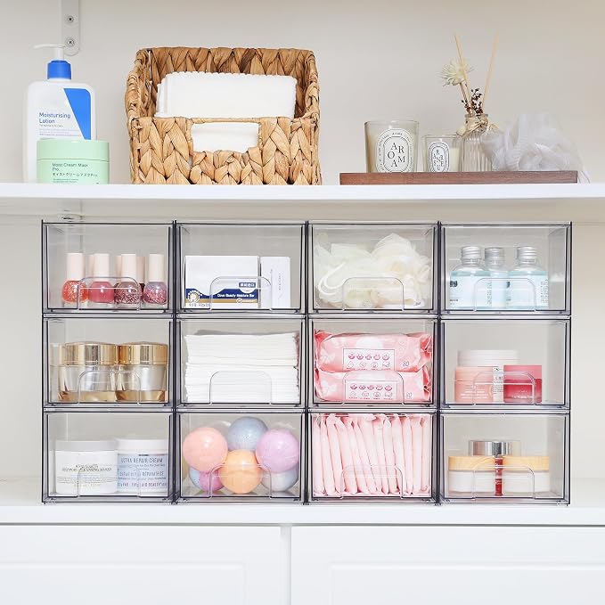 Vtopmart 10 Pack Clear Small Stackable Storage Drawers, Acrylic Bathroom Makeup - Image 2