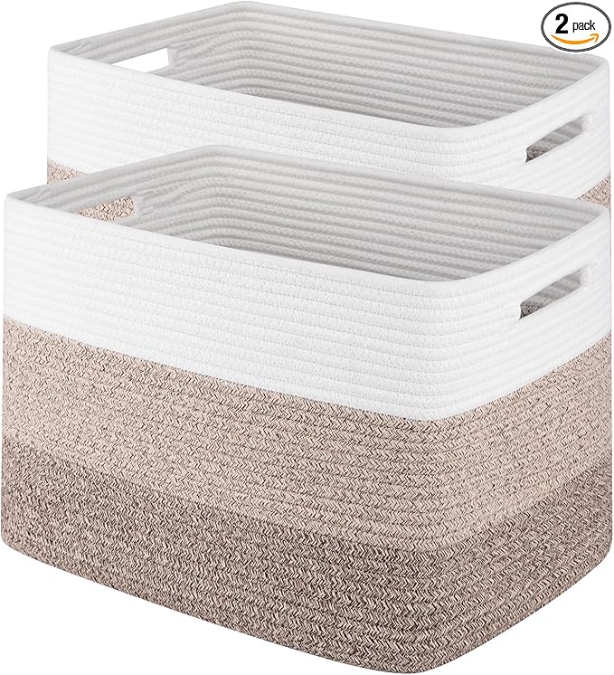 Storage Baskets for Organizing, 2 Pack Woven Basket for Storage, Rectangle by SIXDOVE