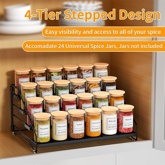 RCHYFEED Spice Rack Organizer for Cabinet Pantry, 4 Tier Spice Rack Countertop - Image 3