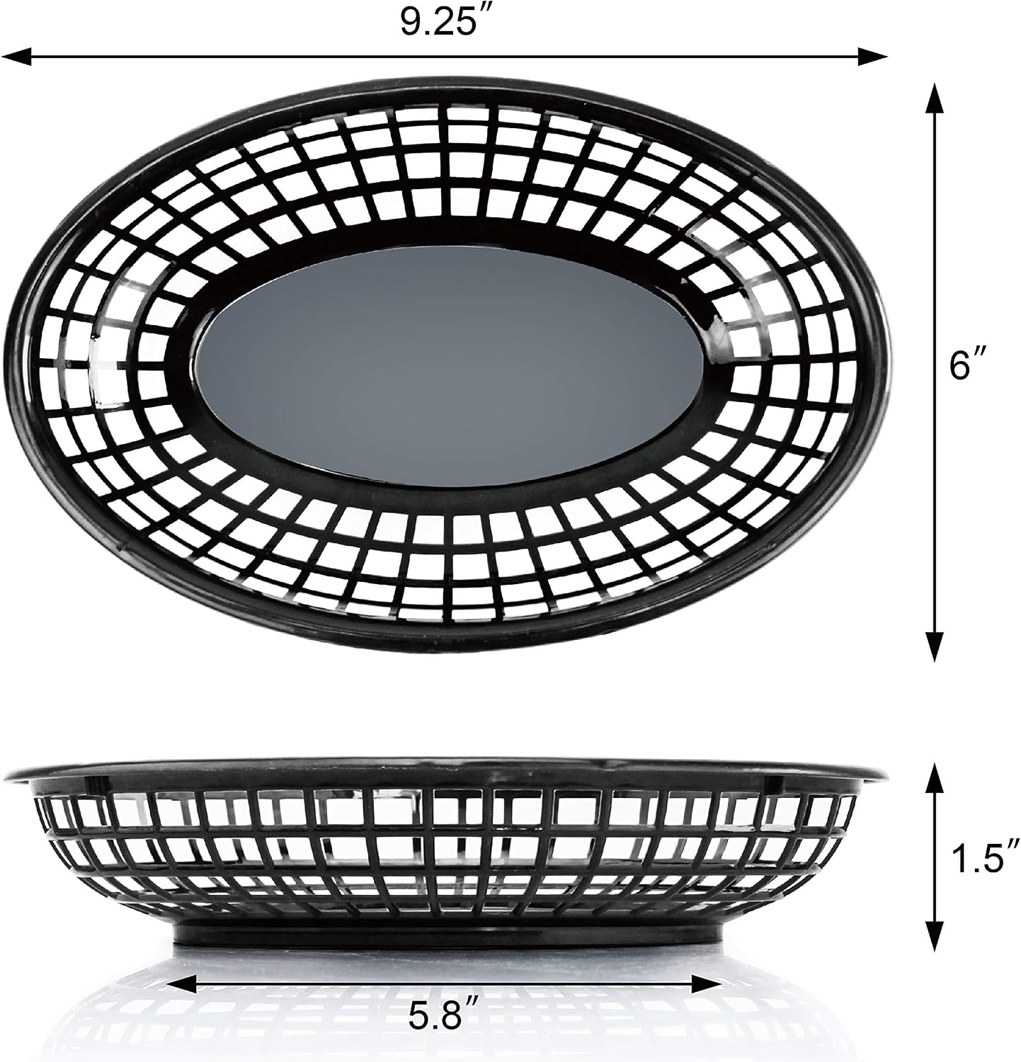New Star Foodservice Fast Food Baskets, 9 1/4 x 6 Inch Oval, Set of 12, Black
