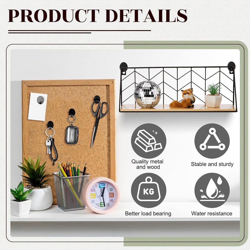 Maxdot Floating Shelves Wall Mounted Set of 4 with 24 Cubicle Hooks, Black